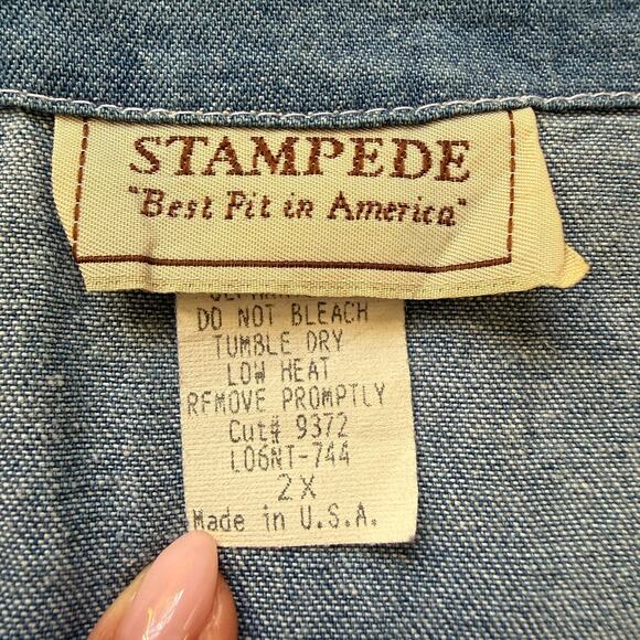Vintage Stampede Patchwork Denim Vest Plaid Western USA Made 2X - Picture 5 of 7